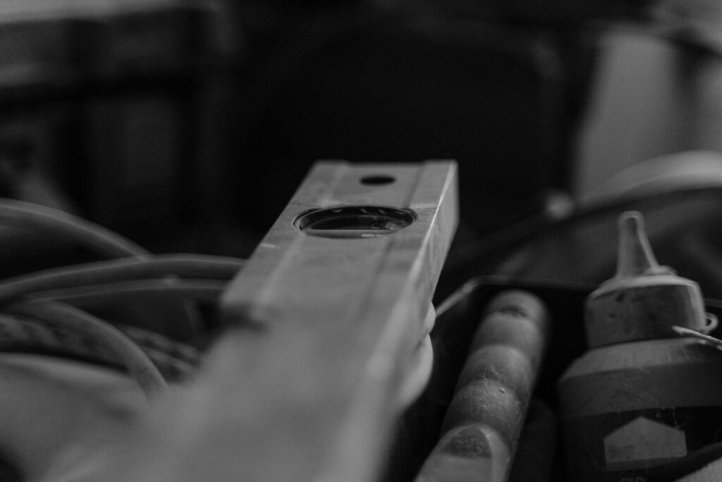 Black and white image of construction tools Johnson Carpentry and Remodeling